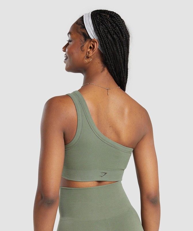 Gymshark Ribbed Cotton Seamless One Shoulder Bra BH Dam Gröna | 903ALTQJB