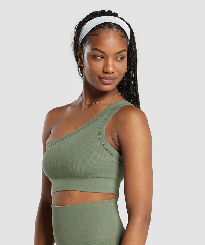 Gymshark Ribbed Cotton Seamless One Shoulder Bra BH Dam Gröna | 903ALTQJB