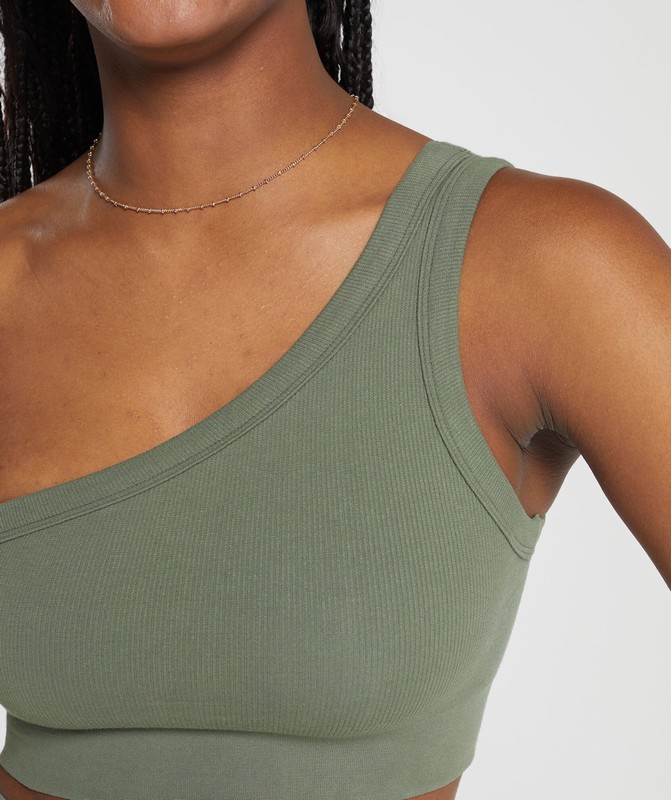 Gymshark Ribbed Cotton Seamless One Shoulder Bra BH Dam Gröna | 903ALTQJB
