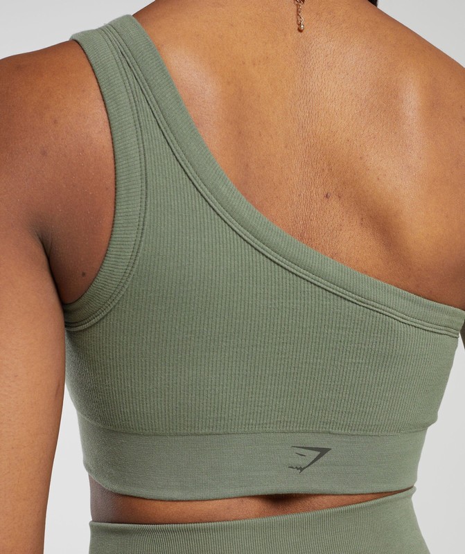 Gymshark Ribbed Cotton Seamless One Shoulder Bra BH Dam Gröna | 903ALTQJB
