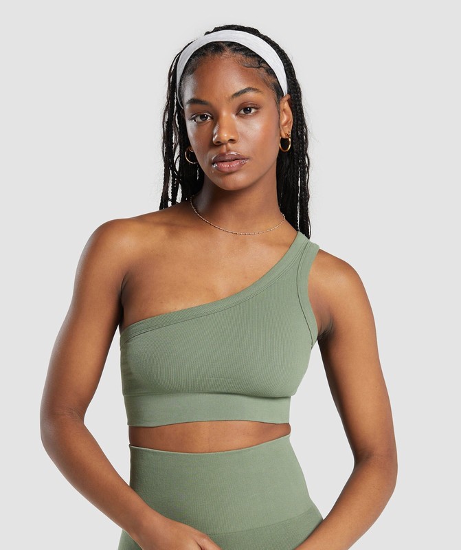 Gymshark Ribbed Cotton Seamless One Shoulder Bra BH Dam Gröna | 903ALTQJB