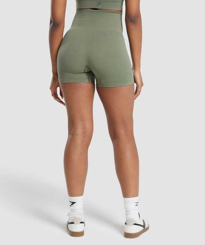 Gymshark Ribbed Cotton Seamless Shorts Shorts Dam Gröna | 814XRFQGC