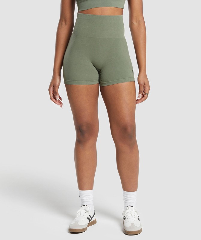 Gymshark Ribbed Cotton Seamless Shorts Shorts Dam Gröna | 814XRFQGC