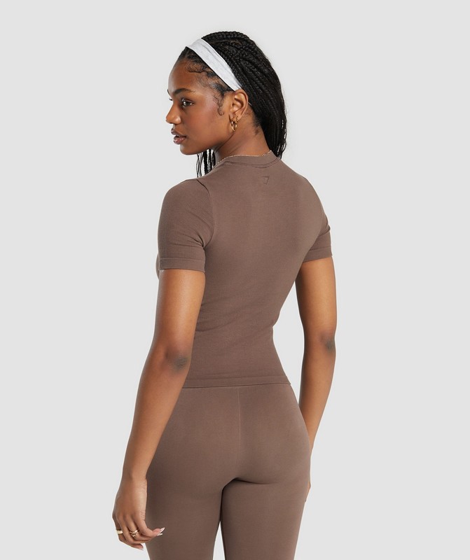 Gymshark Ribbed Cotton Seamless T-Shirt T-Shirt Dam Bruna | 860DOMIVK