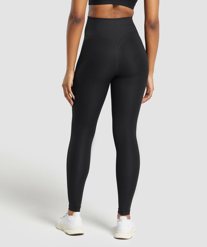 Gymshark Ribbed Legging Leggings Dam Svarta | 107WOJBSN
