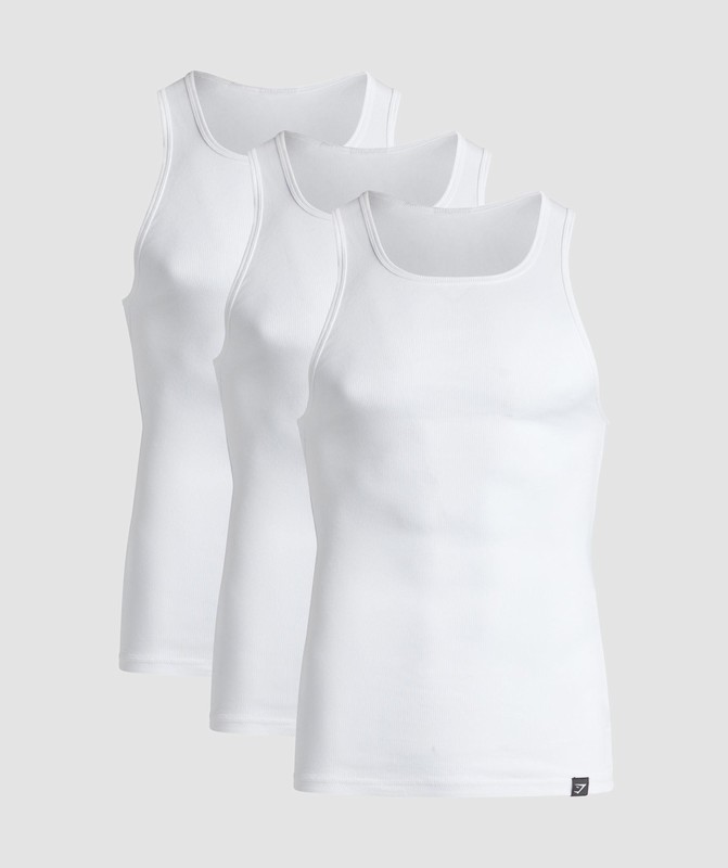 Gymshark Ribbed Tank 3 Pack Linne Herr Vita | 054JBIMOD
