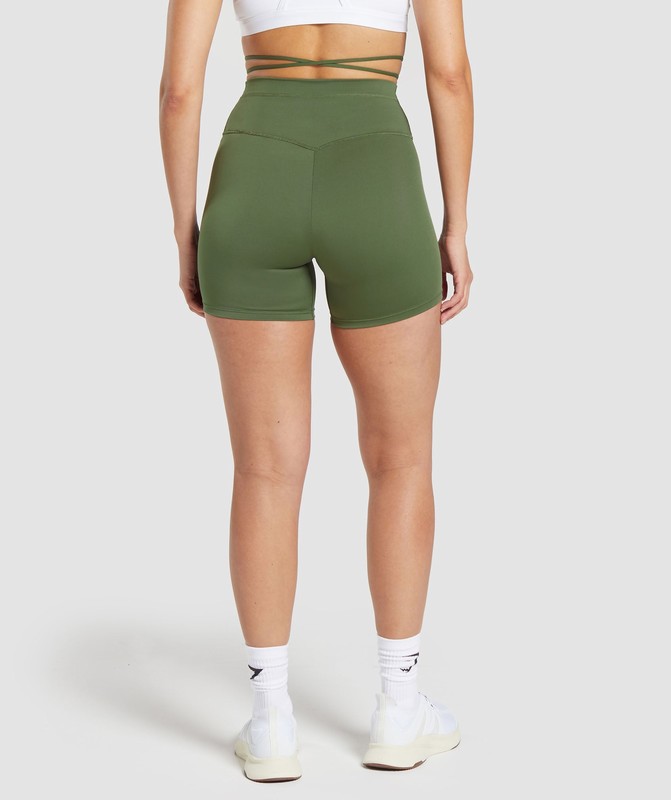 Gymshark Ribbon Tie Waisted Short Shorts Dam Olivgröna | 267PHBOTI
