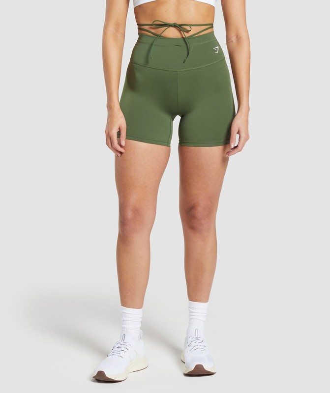 Gymshark Ribbon Tie Waisted Short Shorts Dam Olivgröna | 267PHBOTI