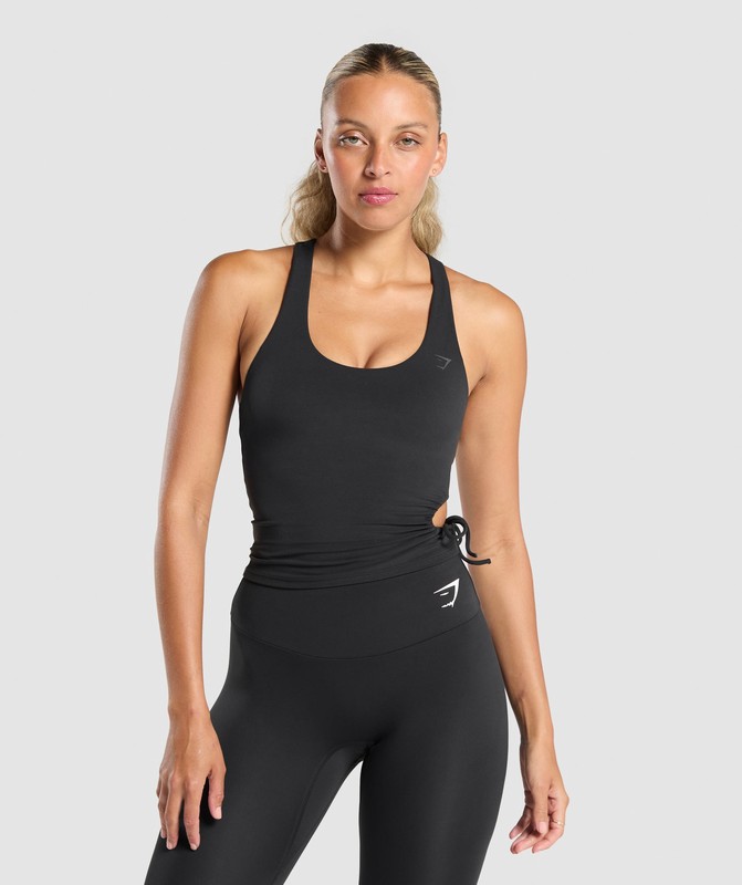 Gymshark Ruched Side Tank With Shelf Linne Dam Svarta | 058YRAIBF