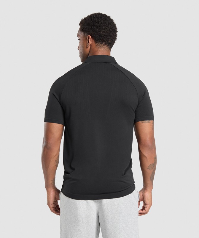 Gymshark Seamless Polo Shirt Polotröja Herr Svarta | 829YASUZN