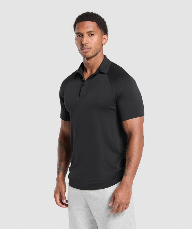 Gymshark Seamless Polo Shirt Polotröja Herr Svarta | 829YASUZN
