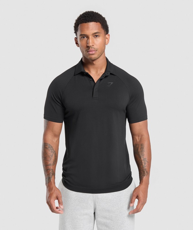 Gymshark Seamless Polo Shirt Polotröja Herr Svarta | 829YASUZN