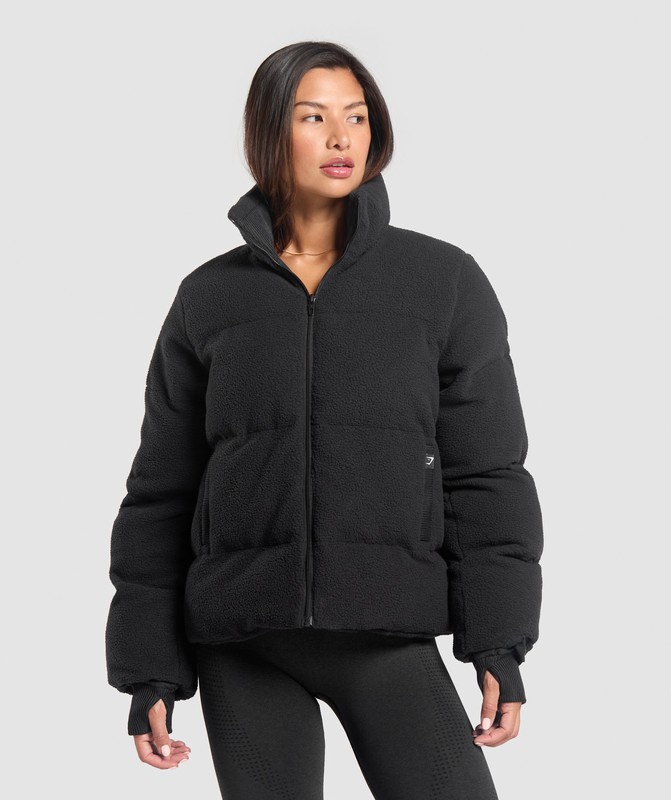 Gymshark Sherpa Puffer Jacket Jacka Dam Svarta | 549YLGWQR