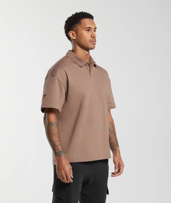 Gymshark Short Sleeve Polo Polotröja Herr Mocha Mauve | 915ZIRKTH