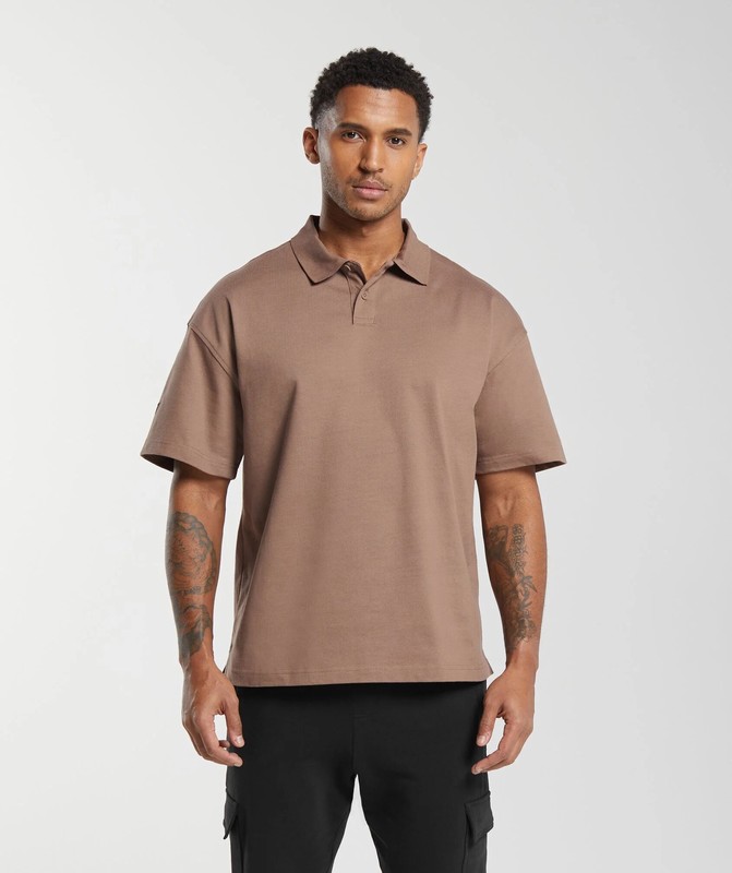 Gymshark Short Sleeve Polo Polotröja Herr Mocha Mauve | 915ZIRKTH