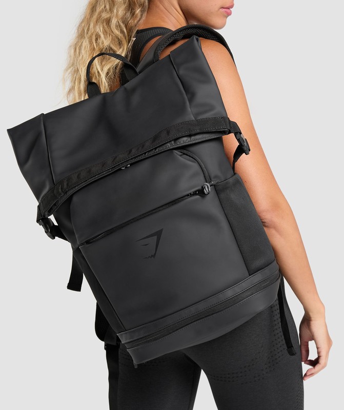 Gymshark Sleek Backpack Roll Top Top Dam Svarta | 096UEZYPB