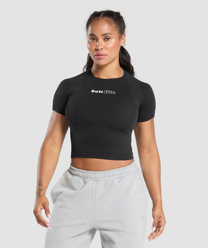 Gymshark Soft Life Baby Tee T-Shirt Dam Svarta | 624NZPSWJ