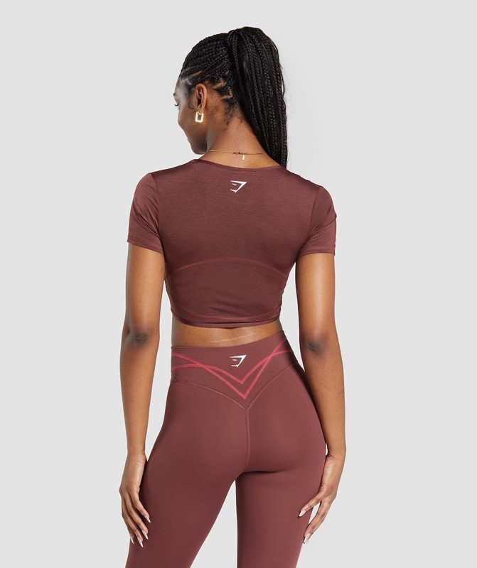 Gymshark Stitch Feature Crop Top Crop Top Dam Vinröda Bruna | 470FGWJYP