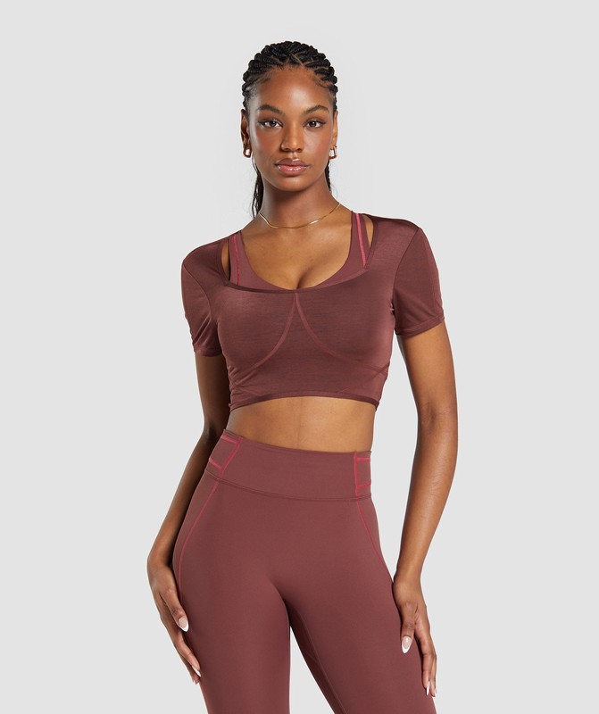 Gymshark Stitch Feature Crop Top Crop Top Dam Vinröda Bruna | 470FGWJYP