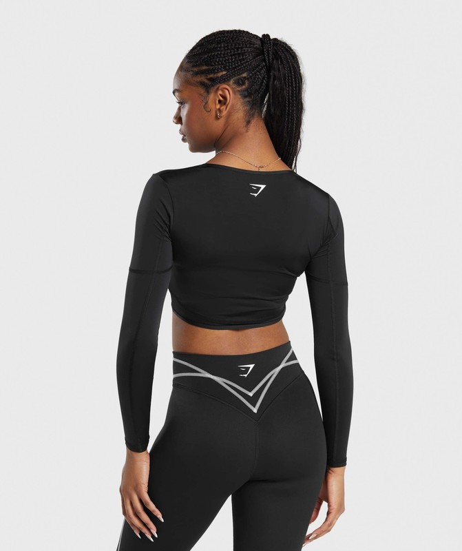 Gymshark Stitch Feature Long Sleeve Crop Top Crop Top Dam Svarta Svarta | 321RXFTDG