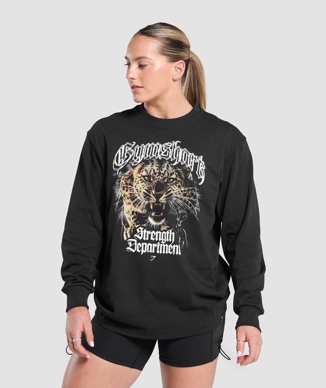 Gymshark Strength Department Animal Long Sleeve T-Shirt T-Shirt Dam Svarta | 768PAZQEH