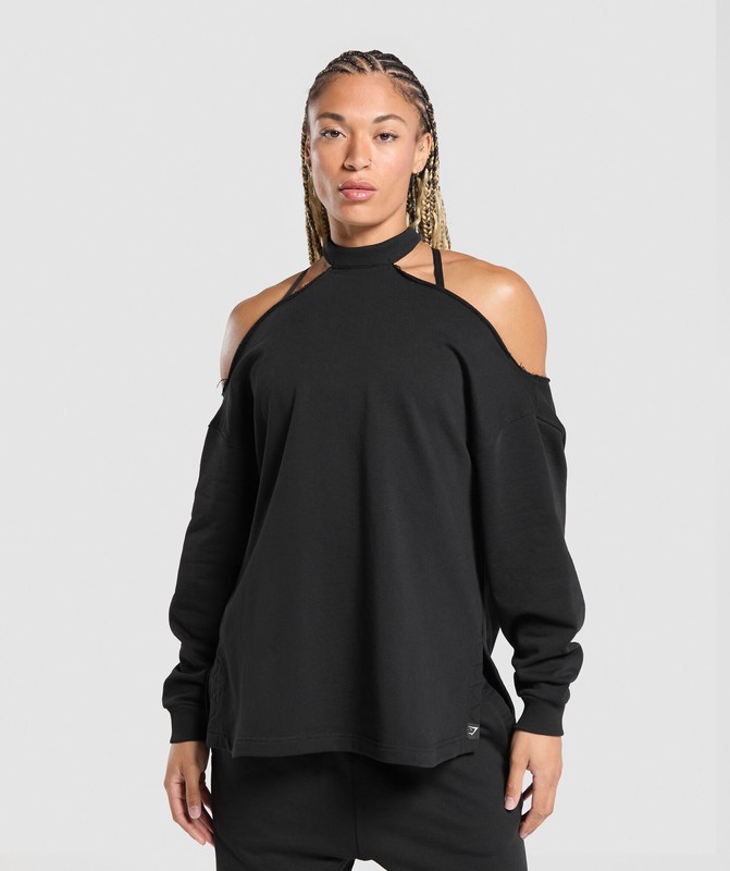 Gymshark Superset Longline Sweatshirt Tröjor Dam Svarta | 175SGIZRD