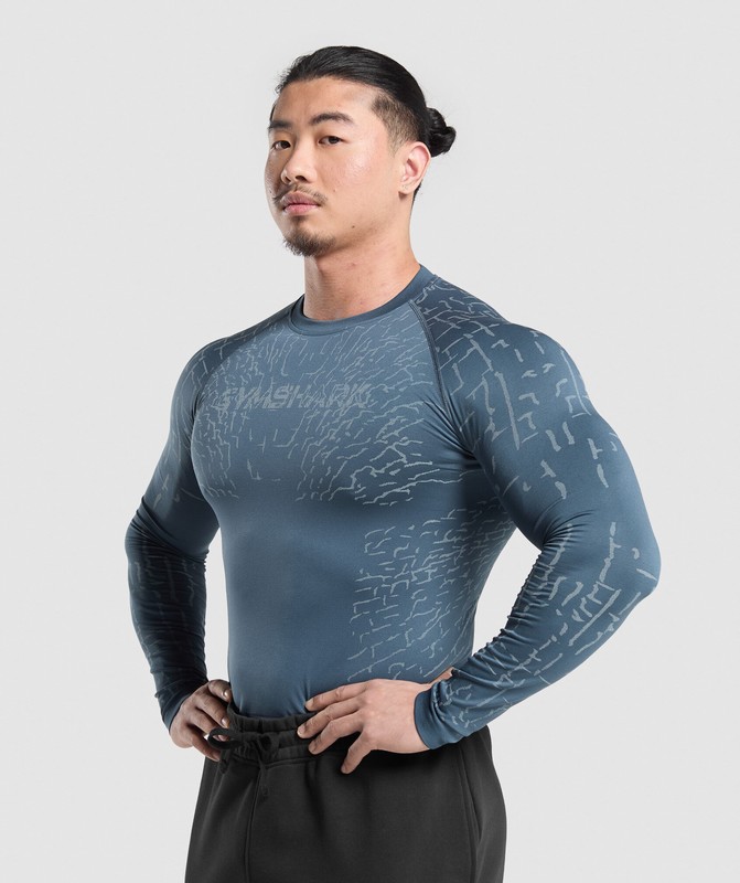 Gymshark Tectonic Seamless LS Top Top Herr Blå Blå | 023YQSCMD