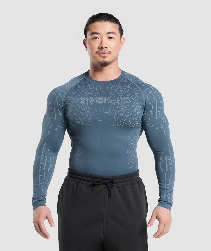 Gymshark Tectonic Seamless LS Top Top Herr Blå Blå | 023YQSCMD
