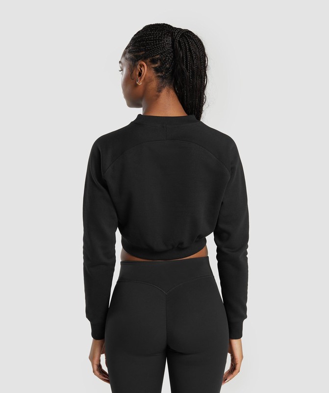 Gymshark Training Fleece Cropped Sweatshirt Tröjor Dam Svarta | 094MVABKY