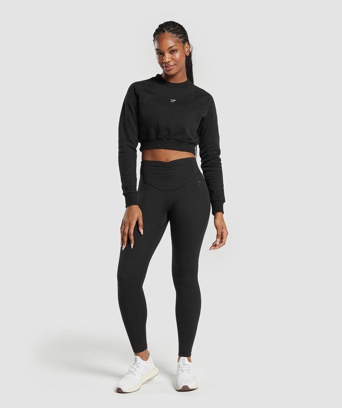 Gymshark Training Fleece Cropped Sweatshirt Tröjor Dam Svarta | 094MVABKY