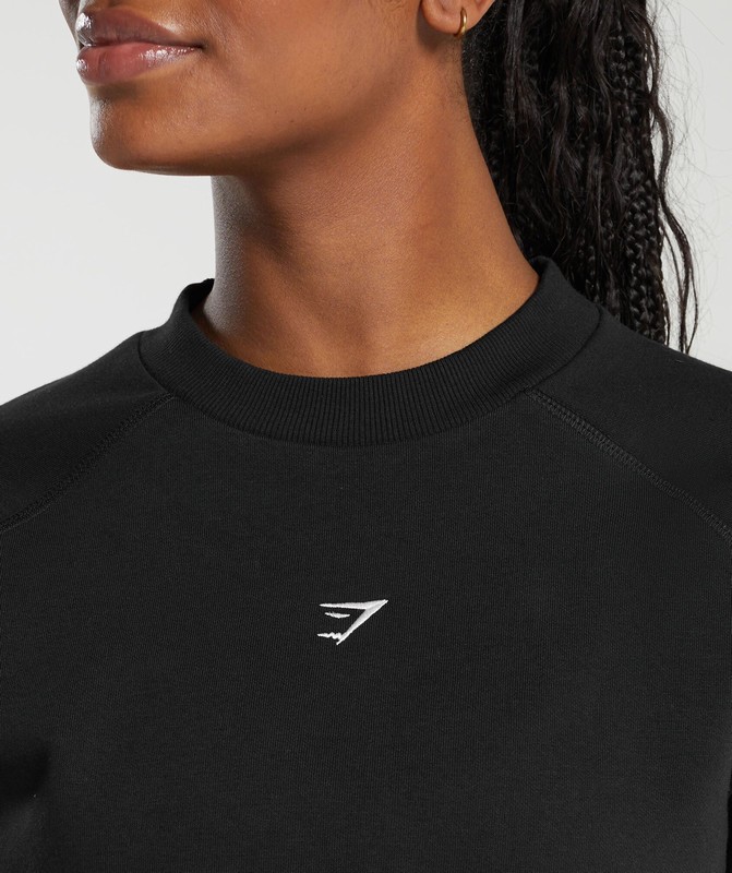Gymshark Training Fleece Cropped Sweatshirt Tröjor Dam Svarta | 094MVABKY
