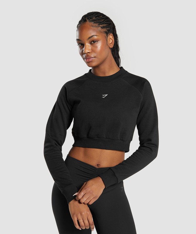 Gymshark Training Fleece Cropped Sweatshirt Tröjor Dam Svarta | 094MVABKY