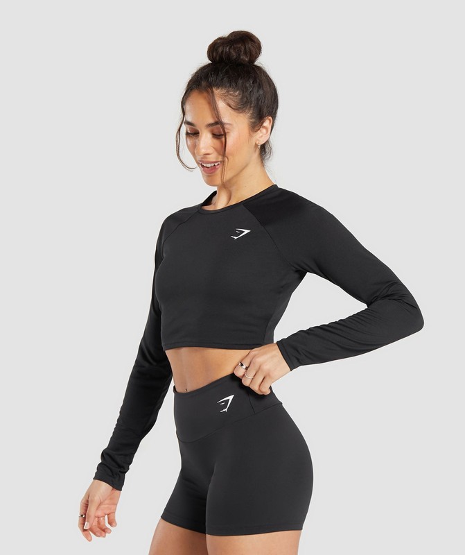 Gymshark Training Long Sleeve Crop Top Crop Top Dam Svarta | 210CESFIM