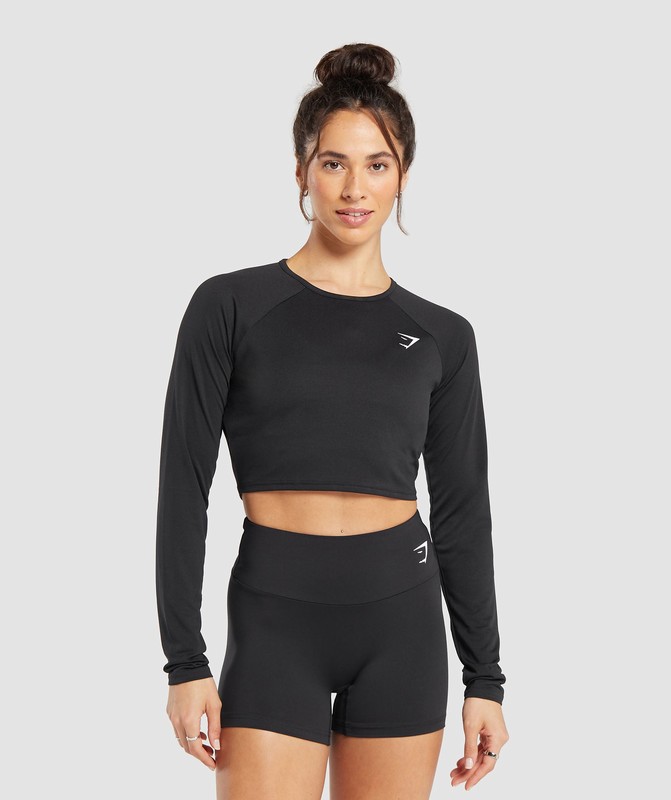 Gymshark Training Long Sleeve Crop Top Crop Top Dam Svarta | 210CESFIM
