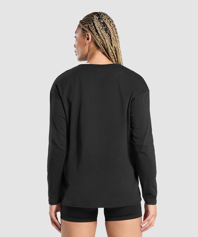Gymshark Training Oversized Cotton Long Sleeve Top Top Dam Svarta | 023NPXRYW