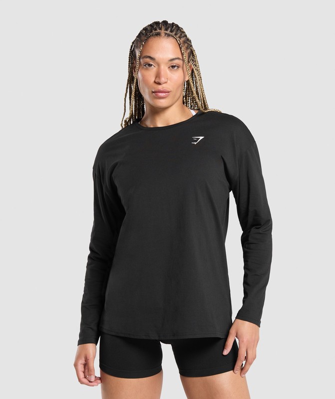 Gymshark Training Oversized Cotton Long Sleeve Top Top Dam Svarta | 023NPXRYW
