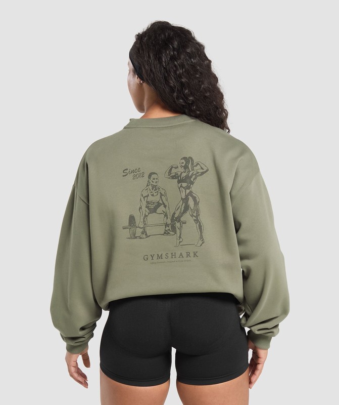 Gymshark Two Strong Women Sweatshirt Tröjor Dam Gröna | 649NRVWXH