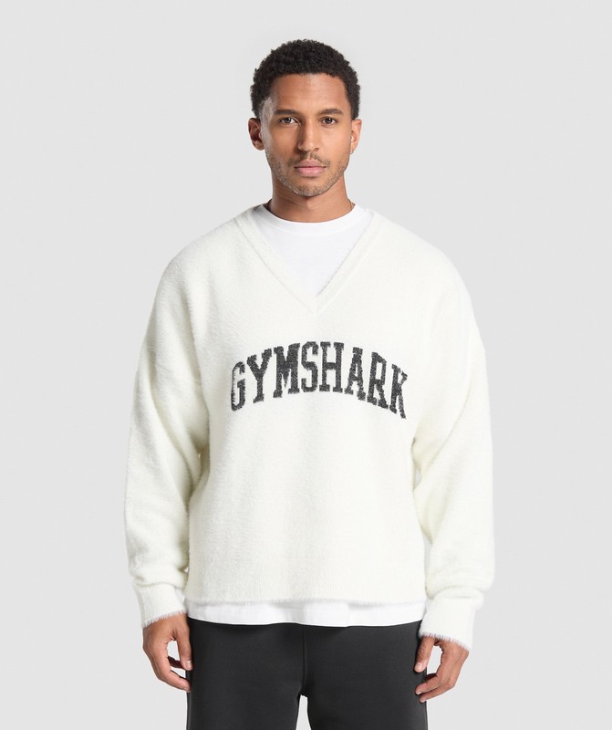 Gymshark V-Neck Knitted Jumper Pullover Herr Vita | 260MUXBFE