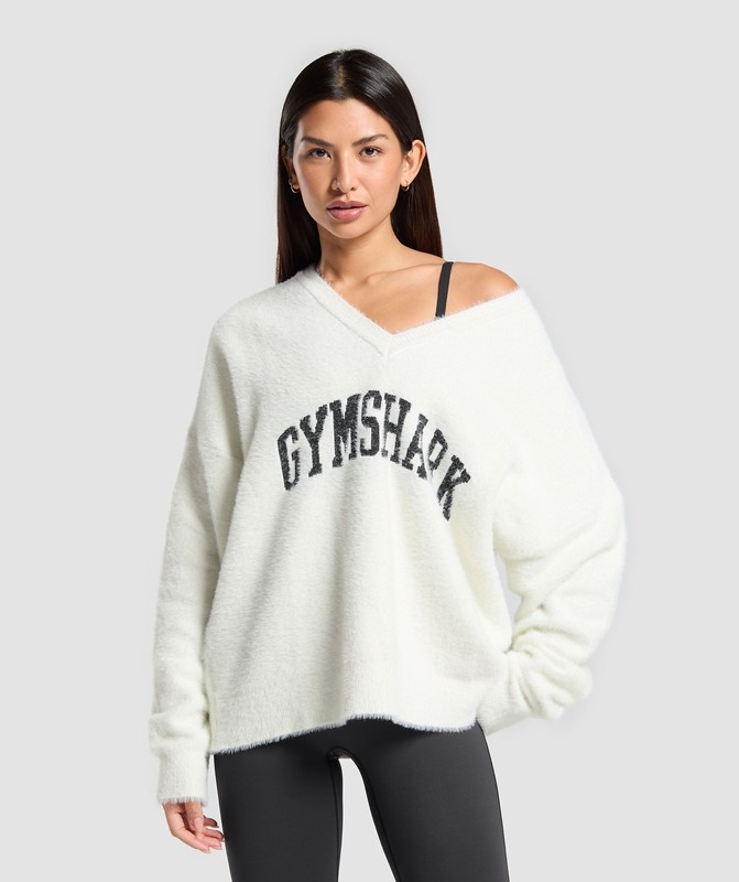 Gymshark V-Neck Knitted Jumper Pullover Herr Vita | 260MUXBFE