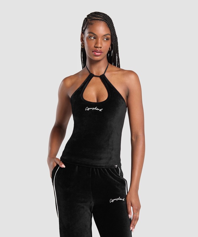 Gymshark Velour Tank Linne Dam Svarta | 098EVWKDN