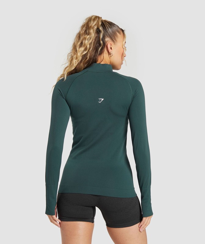 Gymshark Vital Seamless 2.0 1/2 Zip Pullover Dam Gröna | 396JIFRZY