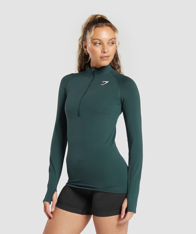 Gymshark Vital Seamless 2.0 1/2 Zip Pullover Dam Gröna | 396JIFRZY