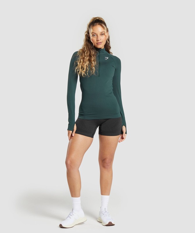 Gymshark Vital Seamless 2.0 1/2 Zip Pullover Dam Gröna | 396JIFRZY