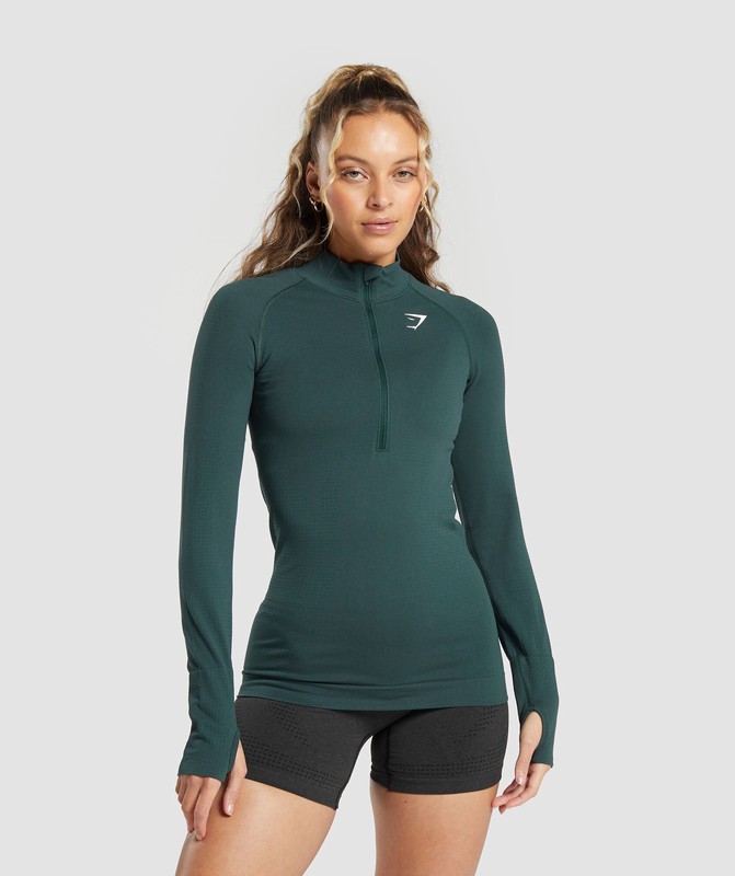 Gymshark Vital Seamless 2.0 1/2 Zip Pullover Dam Gröna | 396JIFRZY