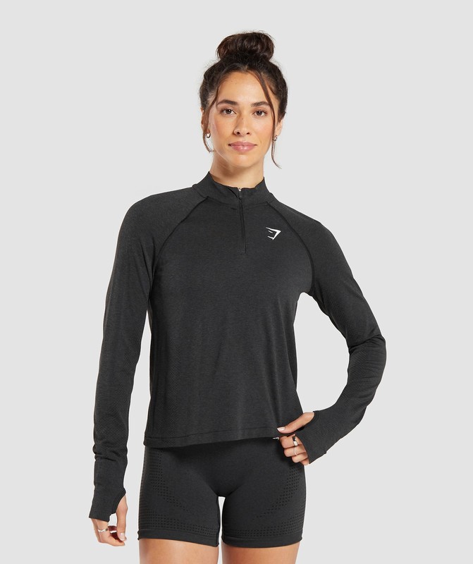 Gymshark Vital Seamless 2.0 1/4 Zip Pullover Pullover Dam Svarta | 012UQMPCI