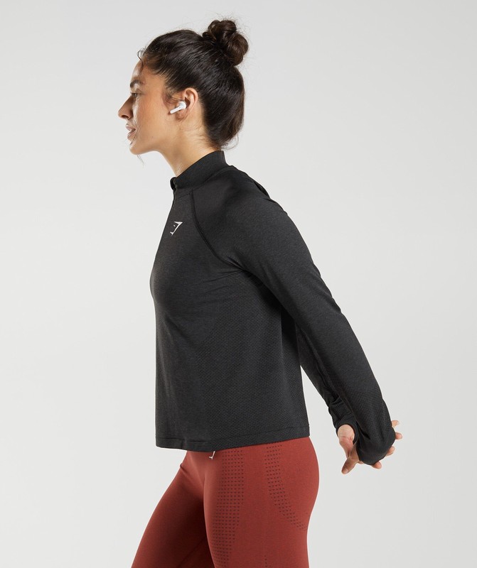 Gymshark Vital Seamless 2.0 1/4 Zip Pullover Dam Svarta | 603PDEVJY