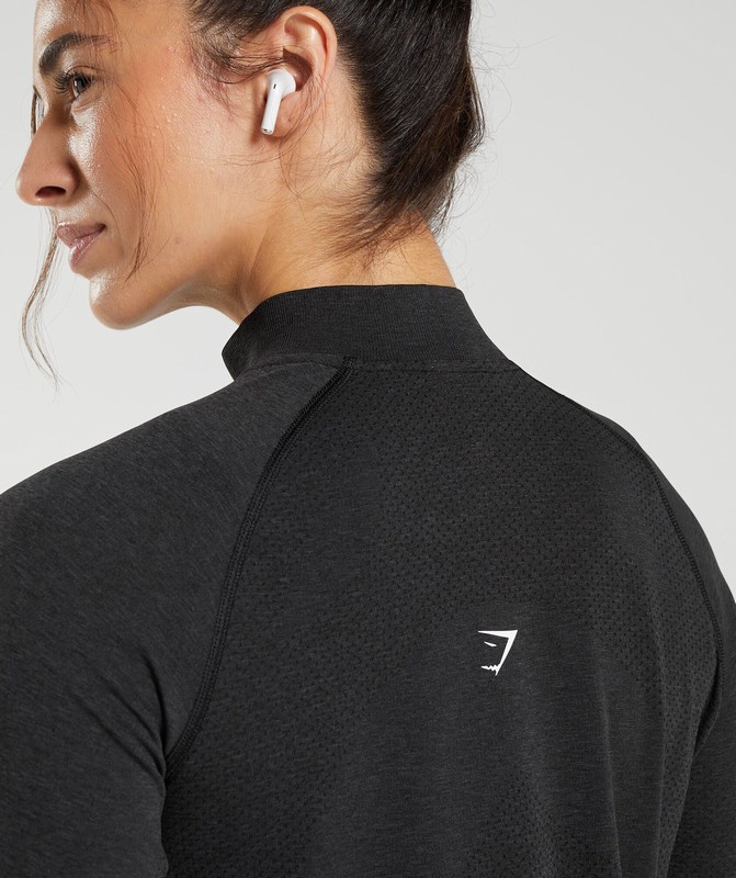 Gymshark Vital Seamless 2.0 1/4 Zip Pullover Dam Svarta | 603PDEVJY