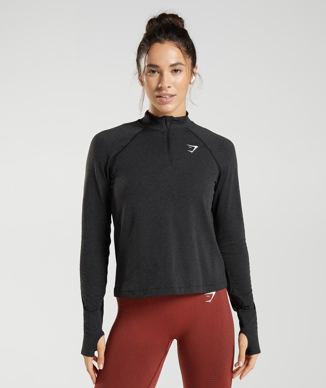 Gymshark Vital Seamless 2.0 1/4 Zip Pullover Dam Svarta | 603PDEVJY