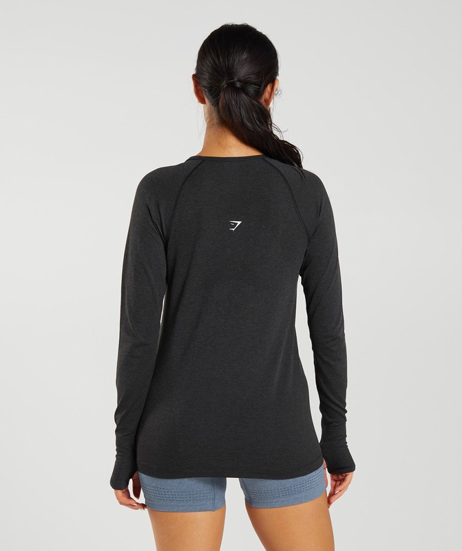 Gymshark Vital Seamless 2.0 Light Long Sleeve Top Top Dam Svarta | 784SIENMG