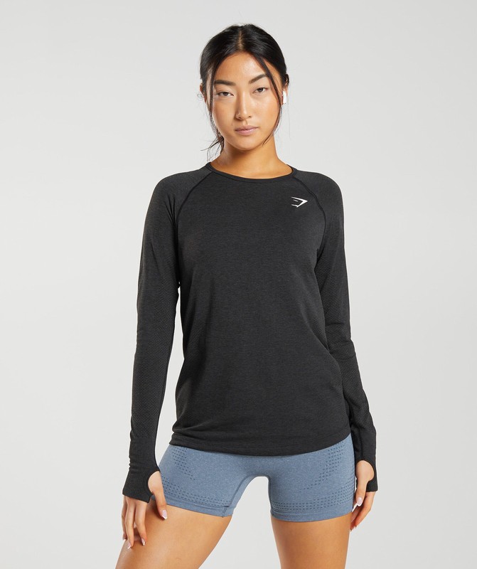 Gymshark Vital Seamless 2.0 Light Long Sleeve Top Top Dam Svarta | 784SIENMG